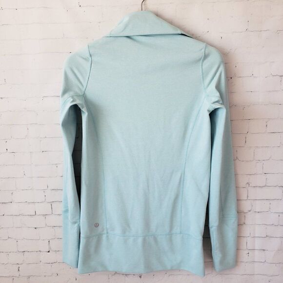 Lululemon Instride Jacket Size 4 Light Blue Striped Omega Logo Long Length - Picture 7 of 9